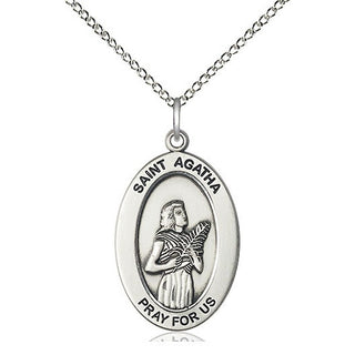 Sterling Silver Saint Agatha Medal & Necklace Set Engraved Catholic Saint Jewelry