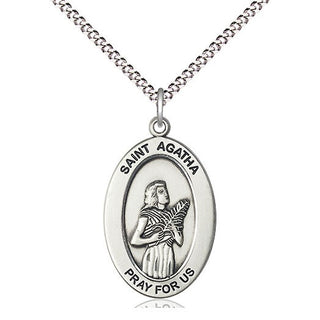 Sterling Silver Saint Agatha Medal & Necklace Set Engraved Catholic Saint Jewelry