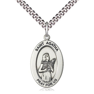 Sterling Silver Saint Agatha Medal & Necklace Set Engraved Catholic Saint Jewelry