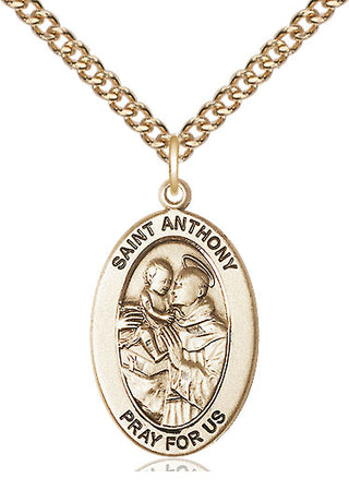 14kt Gold Saint Anthony of Padua Medal Engraved Catholic Saint Jewelry