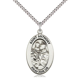 Sterling Silver Saint Anthony of Padua Medal & Necklace Set Engraved Catholic Saint Jewelry