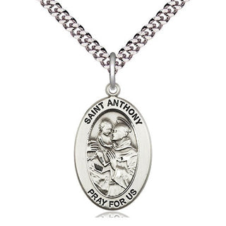 Sterling Silver Saint Anthony of Padua Medal & Necklace Set Engraved Catholic Saint Jewelry