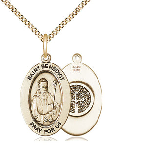 14K Gold-Filled Saint Benedict Medal & Necklace Set Engraved Catholic Saint Jewelry