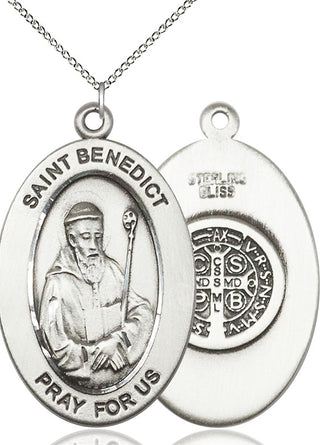 Sterling Silver Saint Benedict Medal & Necklace Set Engraved Catholic Saint Jewelry