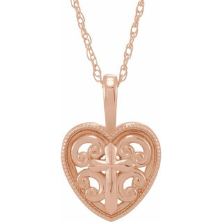 14K Rose 18.7x12.6 mm Cross and Heart 16" Necklace
