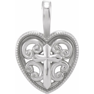 Sterling Silver 18.7x12.6 mm Cross and Heart Pendant