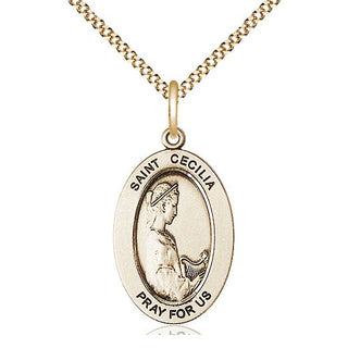 14K Gold-Filled Saint Cecilia Medal & Necklace Set Engraved Catholic Saint Jewelry