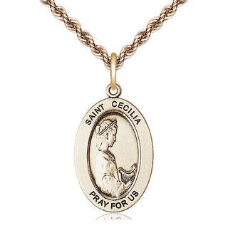 14kt Gold Saint Cecilia Medal Engraved Catholic Saint Jewelry