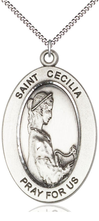 Sterling Silver Saint Cecilia Medal & Necklace Set Engraved Catholic Saint Jewelry