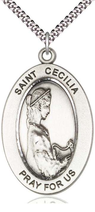 Sterling Silver Saint Cecilia Medal & Necklace Set Engraved Catholic Saint Jewelry