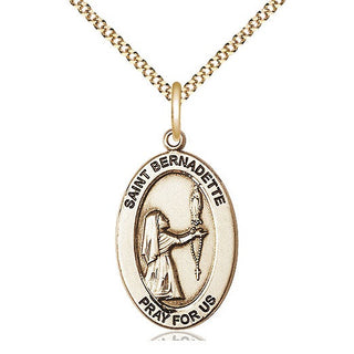 14K Gold-Filled Saint Bernadette Medal & Necklace Set Engraved Catholic Saint Jewelry