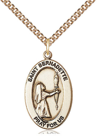 14kt Gold Saint Bernadette Medal Engraved Catholic Saint Jewelry