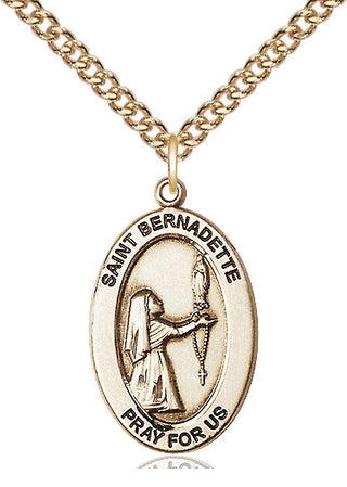 14kt Gold Saint Bernadette Medal Engraved Catholic Saint Jewelry