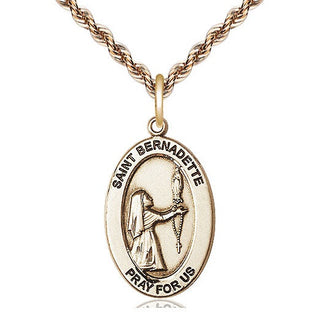 14kt Gold Saint Bernadette Medal Engraved Catholic Saint Jewelry