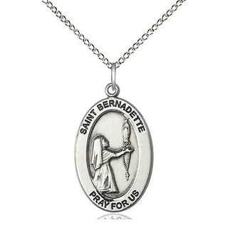 Sterling Silver Saint Bernadette Medal & Necklace Set Engraved Catholic Saint Jewelry