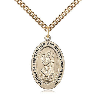 14kt Gold Saint Christopher Medal Engraved Catholic Saint Jewelry