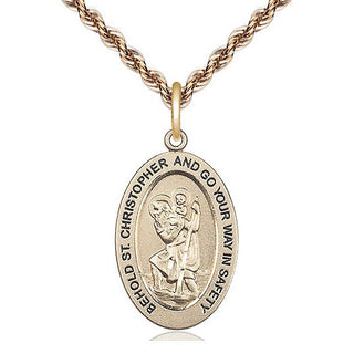 14kt Gold Saint Christopher Medal Engraved Catholic Saint Jewelry