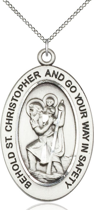 Sterling Silver Saint Christopher Medal & Necklace Set Engraved Catholic Saint Jewelry