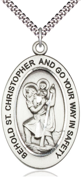 Sterling Silver Saint Christopher Medal & Necklace Set Engraved Catholic Saint Jewelry