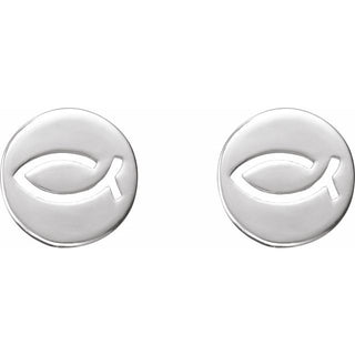 14K White Petite Ichthus Fish Earrings