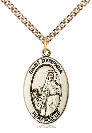 14kt Gold Saint Dymphna Medal Engraved Catholic Saint Jewelry