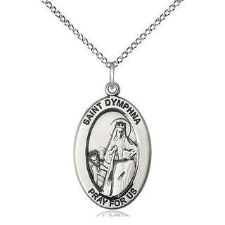 Sterling Silver Saint Dymphna Medal & Necklace Set Engraved Catholic Saint Jewelry