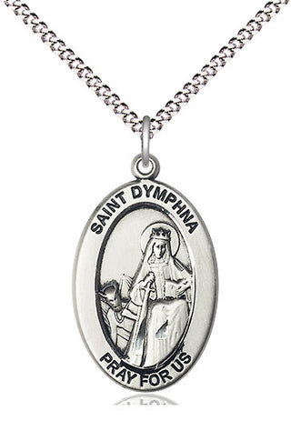 Sterling Silver Saint Dymphna Medal & Necklace Set Engraved Catholic Saint Jewelry