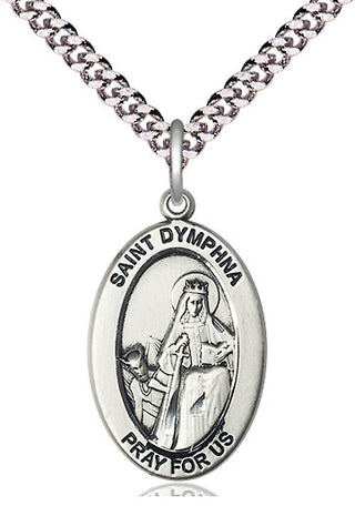 Sterling Silver Saint Dymphna Medal & Necklace Set Engraved Catholic Saint Jewelry