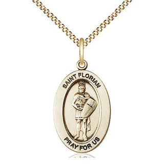 14K Gold-Filled Saint Florian Medal & Necklace Set Engraved Catholic Saint Jewelry