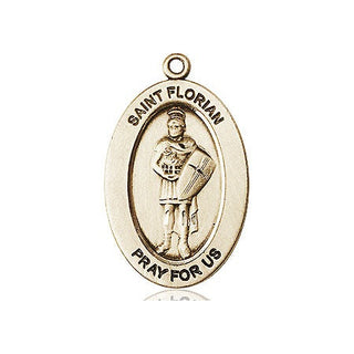 14kt Gold Saint Florian Medal Engraved Catholic Saint Jewelry
