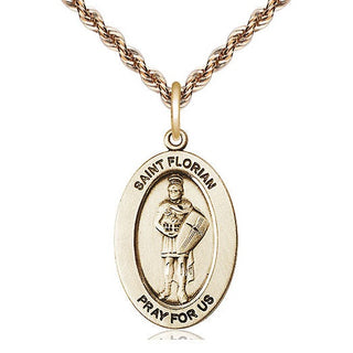 14kt Gold Saint Florian Medal Engraved Catholic Saint Jewelry