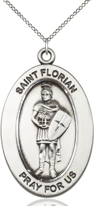 Sterling Silver Saint Florian Medal & Necklace Set Engraved Catholic Saint Jewelry