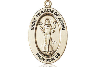 14kt Gold Saint Francis of Assisi Medal Engraved Catholic Saint Jewelry