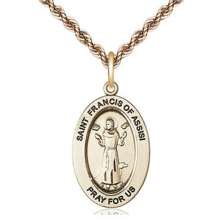 14kt Gold Saint Francis of Assisi Medal Engraved Catholic Saint Jewelry