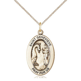 14kt Gold Saint Genevieve Medal Engraved Catholic Saint Jewelry