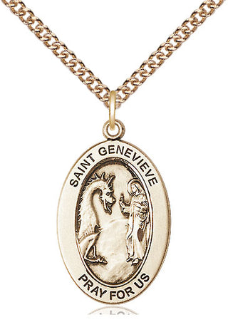 14kt Gold Saint Genevieve Medal Engraved Catholic Saint Jewelry