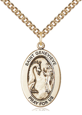 14kt Gold Saint Genevieve Medal Engraved Catholic Saint Jewelry