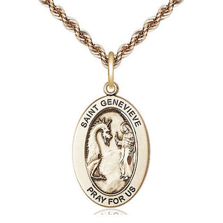 14kt Gold Saint Genevieve Medal Engraved Catholic Saint Jewelry
