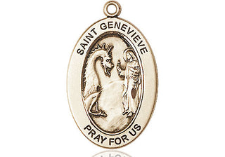 14kt Gold Saint Genevieve Medal Engraved Catholic Saint Jewelry