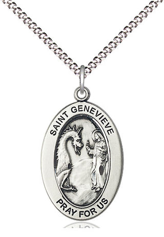 Sterling Silver Saint Genevieve Medal & Necklace Set Engraved Catholic Saint Jewelry