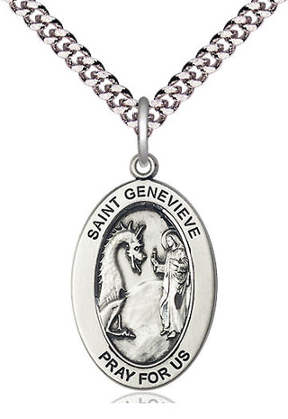 Sterling Silver Saint Genevieve Medal & Necklace Set Engraved Catholic Saint Jewelry