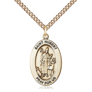 14kt Gold Saint Hubert of Liege Medal Engraved Catholic Saint Jewelry