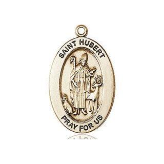14kt Gold Saint Hubert of Liege Medal Engraved Catholic Saint Jewelry