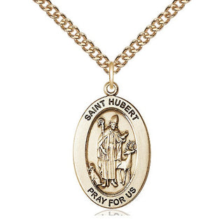14kt Gold Saint Hubert of Liege Medal Engraved Catholic Saint Jewelry