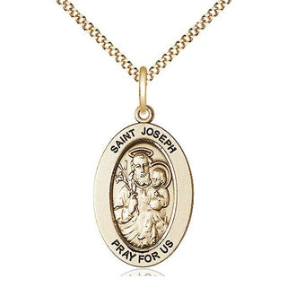 14K Gold-Filled Saint Joseph Medal & Necklace Set Engraved Catholic Saint Jewelry