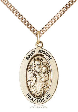 14kt Gold Saint Joseph Medal Engraved Catholic Saint Jewelry