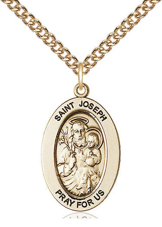 14kt Gold Saint Joseph Medal Engraved Catholic Saint Jewelry
