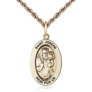 14kt Gold Saint Joseph Medal Engraved Catholic Saint Jewelry