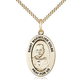 14K Gold-Filled Saint Maximilian Kolbe Medal & Necklace Set Engraved Catholic Saint Jewelry