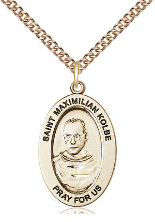 14kt Gold Saint Maximilian Kolbe Medal Engraved Catholic Saint Jewelry